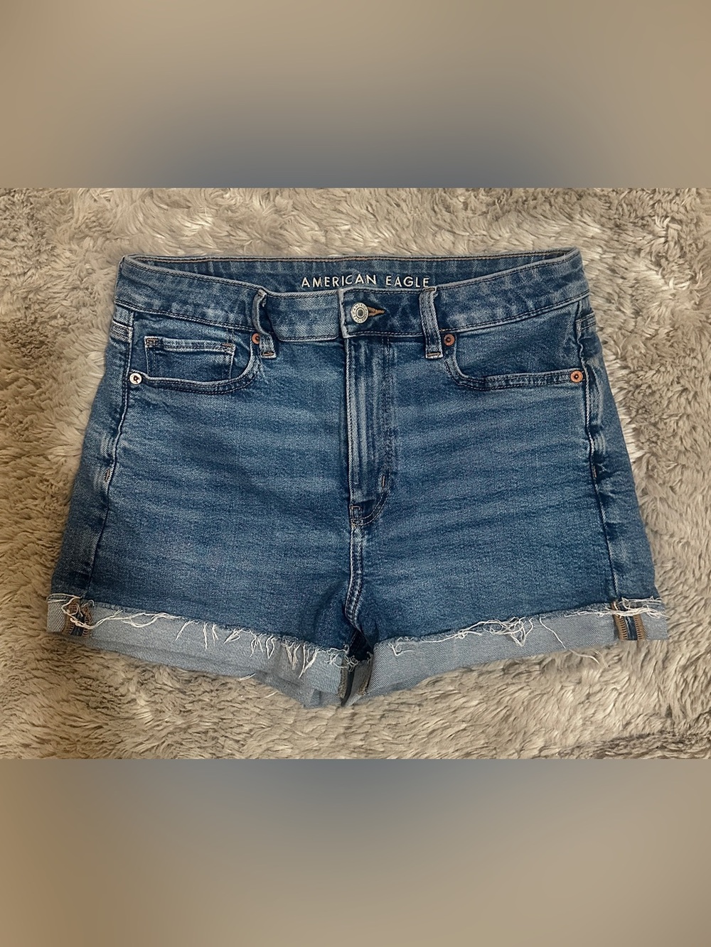 American Eagle Outfitters Blue Denim High-Rise Cutoff Shorts with Rolled Cuff